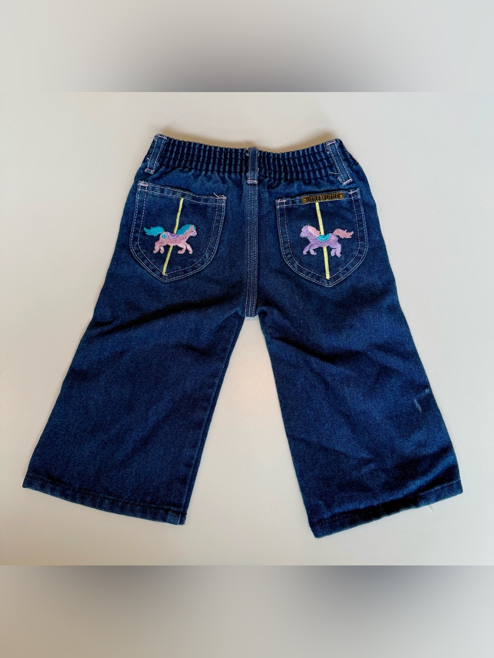 Vintage 1980s Little by Little Denim Jeans w  Pony carousel embroidery 12-18